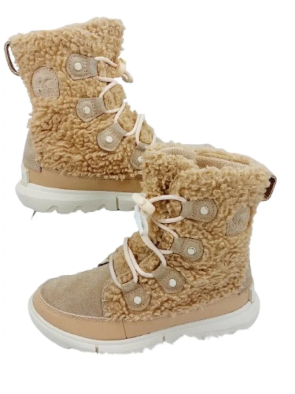 Sorel Explorer Cozy Youth Girl's Tan Canoe Chalk Lace-Up Winter Boots Size US 2